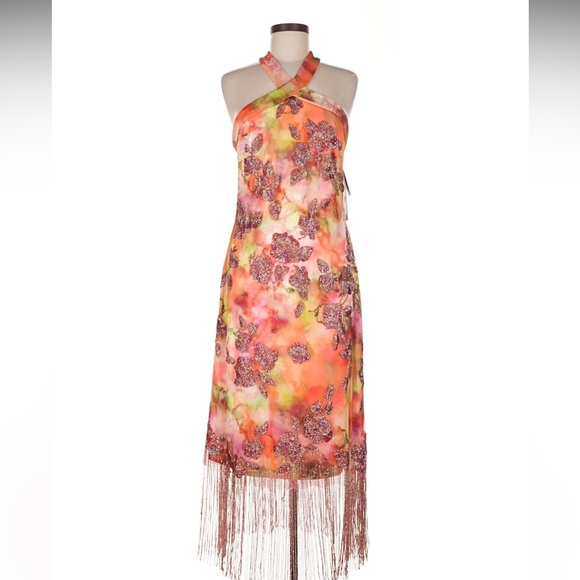 Theia Dresses & Skirts - NWT Theia Brigitte Fringe Halter Dress Retails $1245 no offers lowest priced
